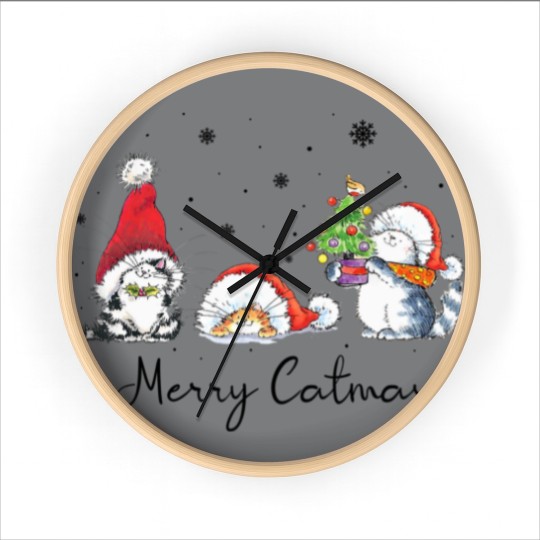 Discover Cats With Santa Hat Merry Catmas Cat Lover Christmas Gift Wall Clocks