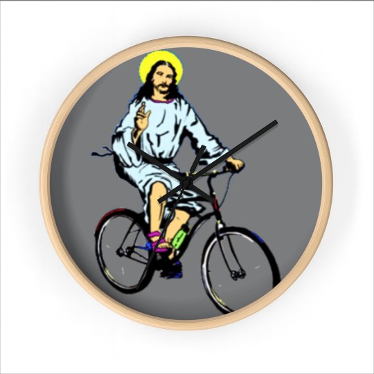 Discover Christ on a bike Wall Clocks