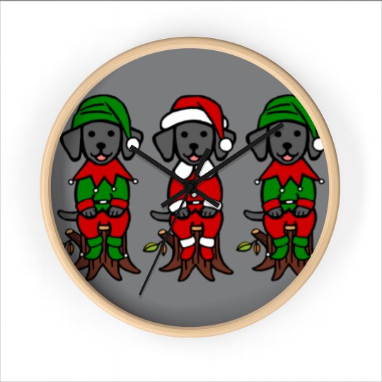 Discover Christmas Three Black Lab Puppies Wall Clocks