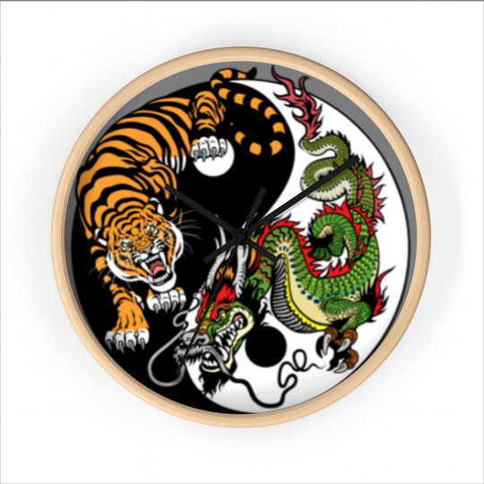 Discover dragon and tiger yin yang symbol Wall Clocks