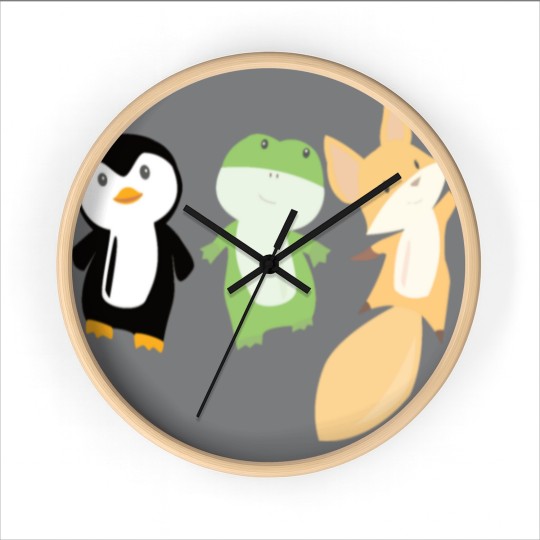 Discover Penguin frog fox cute animals for kids animal fun Wall Clocks