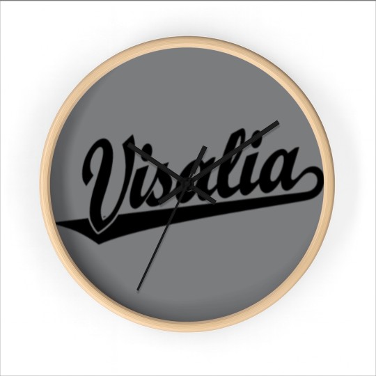 Discover Visalia script logo in black Wall Clocks