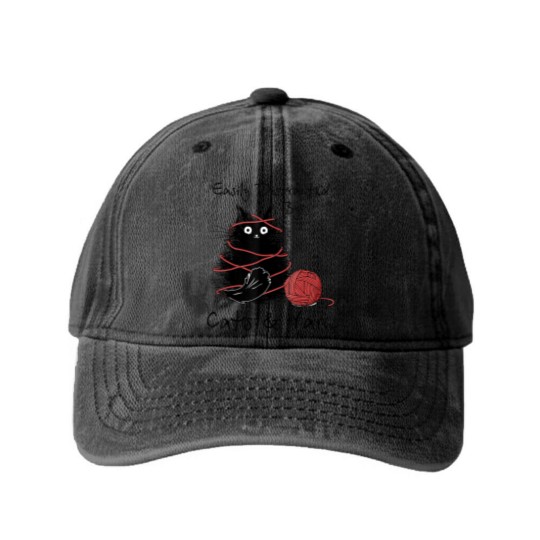 Discover Easily Distracted By Cats And Yarn Knitting Lovers Washed Denim Baseball Caps