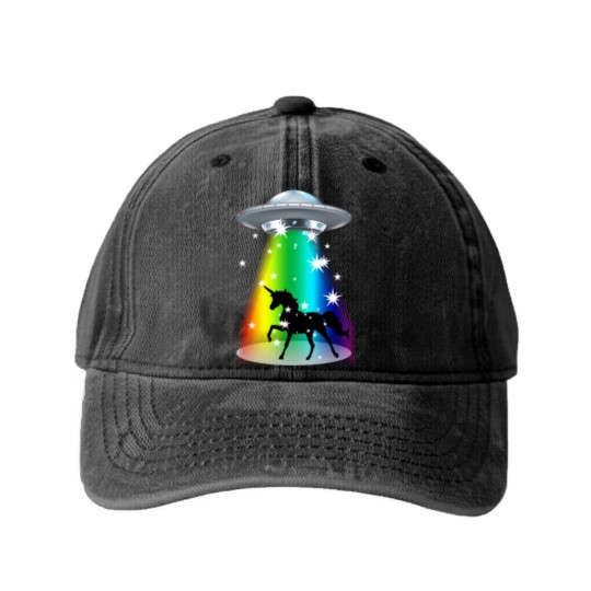 Discover Unicorn Rainbow UFO Alien Pony Space Travel Fable Washed Denim Baseball Caps