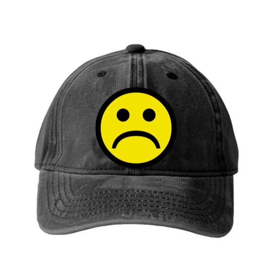Discover Sad Face Washed Denim Baseball Caps