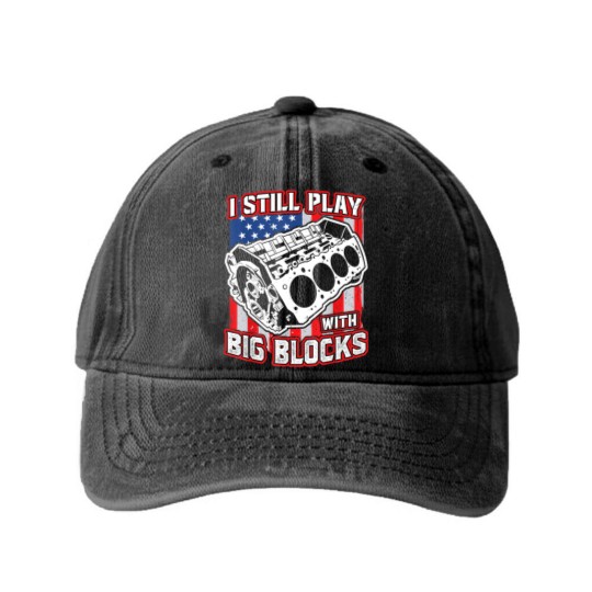 Discover I still play with big blocks - Car Mechanic Enthusiast Gear Washed Denim Baseball Caps