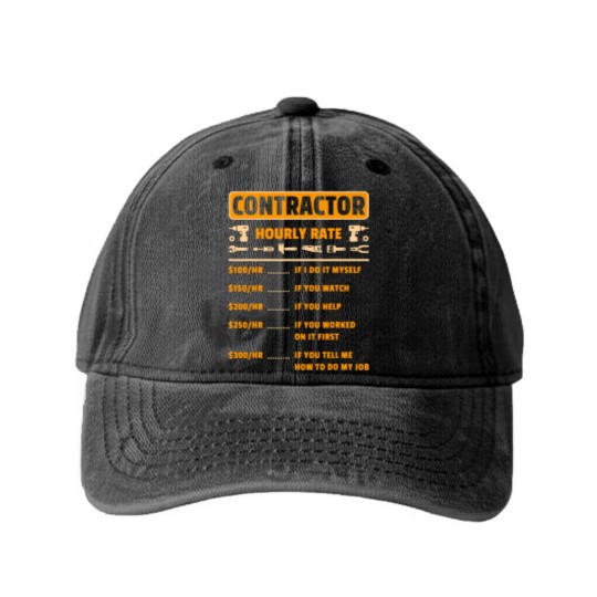 Discover Contractor Hourly Rate Price Chart Labor Funny Gift Handyman Washed Denim Baseball Caps