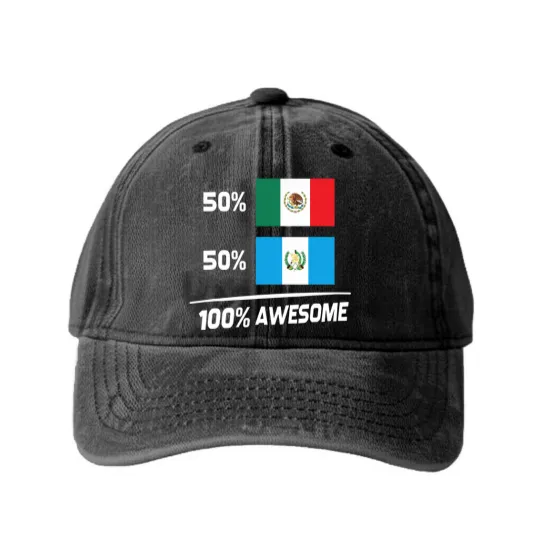 Discover Half Mexican Half Guatemalan Pride Mexico Guatemala Flag Washed Denim Baseball Caps