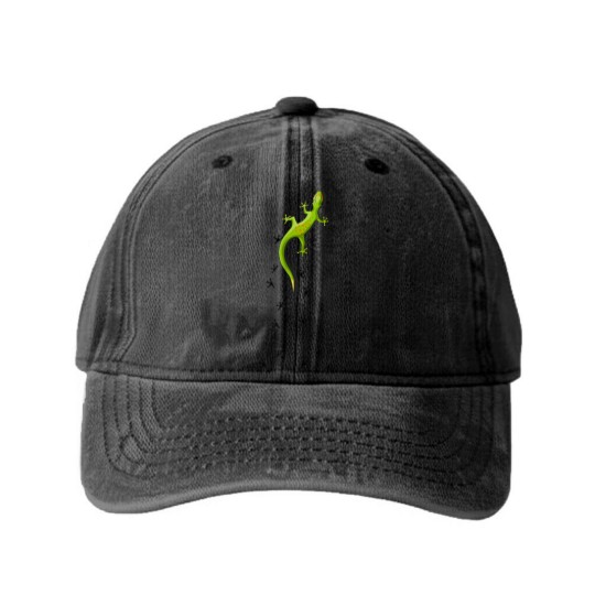 Discover Cute Lizard Reptile With Tracks Climbing Gecko Washed Denim Baseball Caps