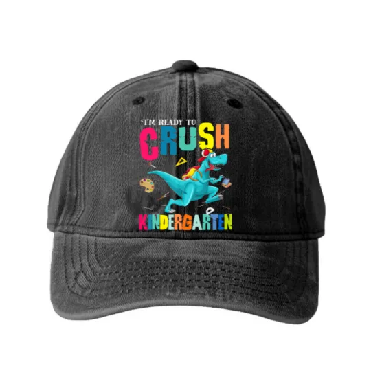 Discover I'm Ready To Crush Kindergarten Dinosaur Back To School Washed Denim Baseball Caps