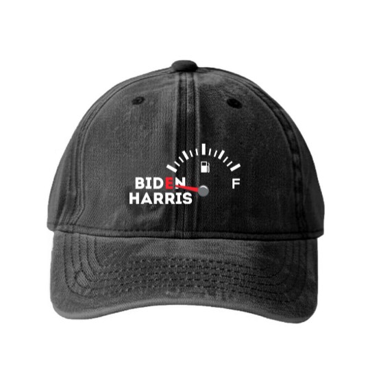 Discover Funny Biden Gas Washed Denim Baseball Caps | Empty Fuel Tank Gas Shortage Washed Denim Baseball Caps