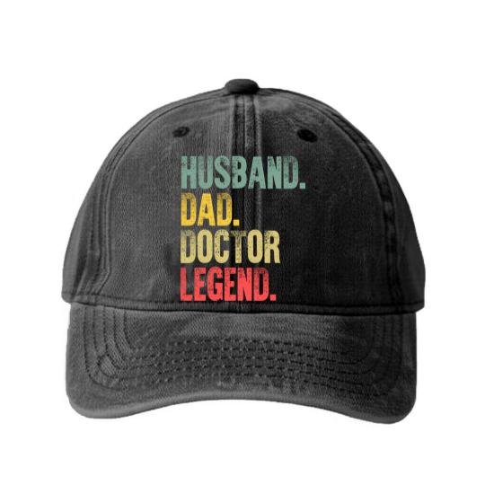Discover Mens Funny Vintage Washed Denim Baseball Caps Husband Dad Doctor Legend Retro Washed Denim Baseball Caps