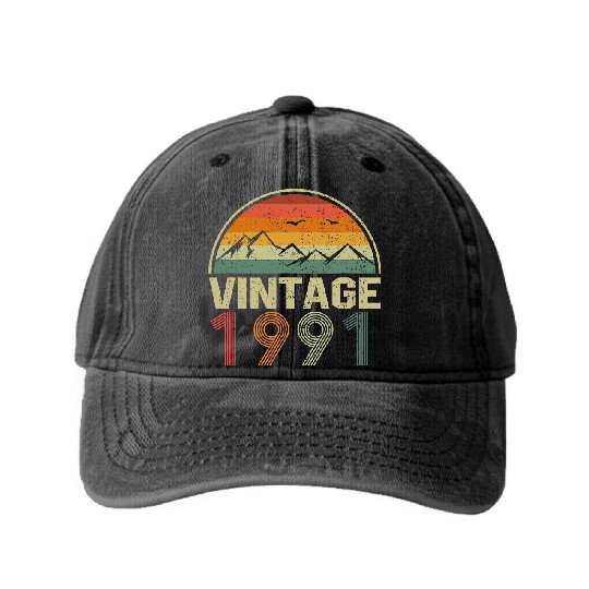 Discover Classic 30th Birthday Gift Idea Vintage 1991 Washed Denim Baseball Caps