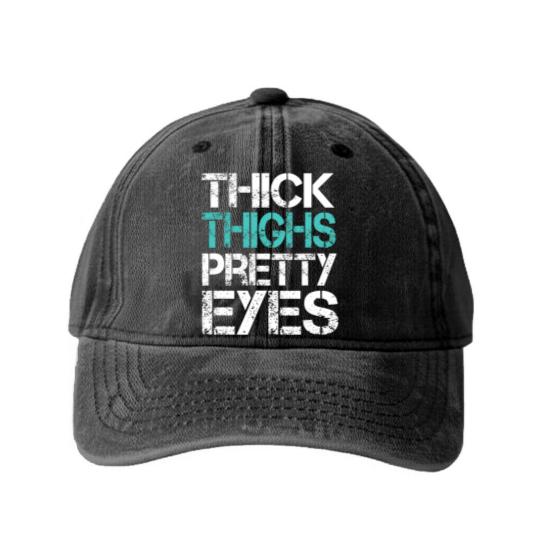 Discover Workout Washed Denim Baseball Caps Thick Thighs Pretty Eyes Gym Washed Denim Baseball Caps