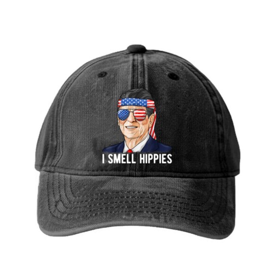 Discover Reagan Ronald Washed Denim Baseball Caps Conservative President I Smell Hippies Washed Denim Baseball Caps