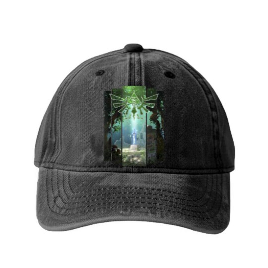 Discover Nintendo Zelda The Master Sword Lost Woods Artwork Washed Denim Baseball Caps