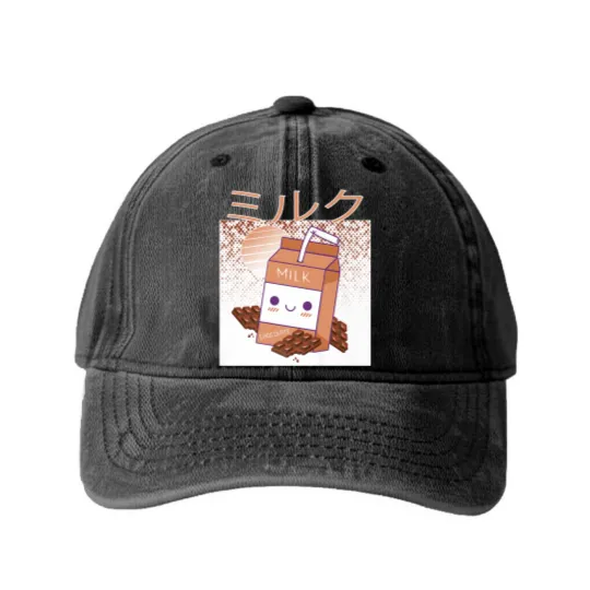 Discover Retro 90s Japanese Kawaii Chocolate Milk Shake Carton Washed Denim Baseball Caps