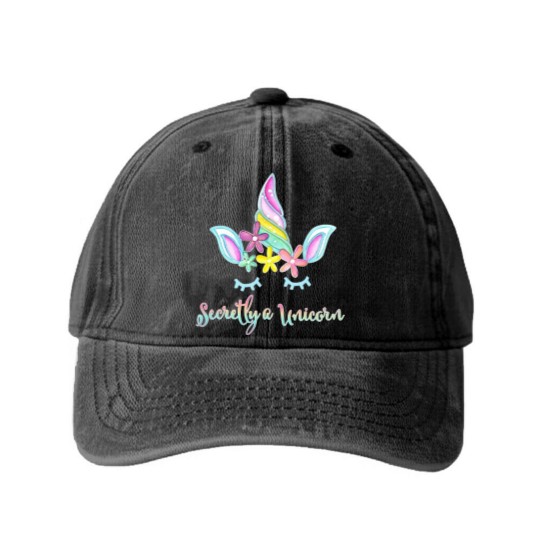 Discover Secretly a Unicorn Flowers and Horn Women's Plus Size Washed Denim Baseball Caps