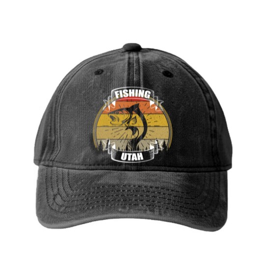 Discover Vintage Sunset Trees Fishing Utah Washed Denim Baseball Caps