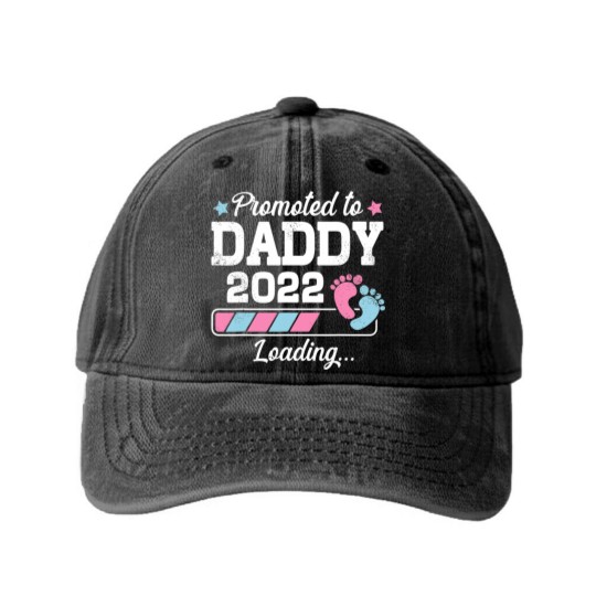 Discover Promoted To Daddy Funny Family With Cute Footprint Washed Denim Baseball Caps