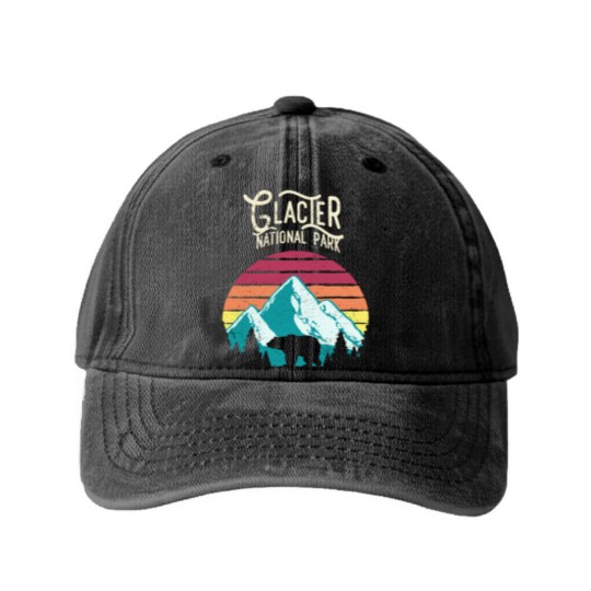 Discover Vintage Glacier National Park Mountain Bear Sweat Washed Denim Baseball Caps