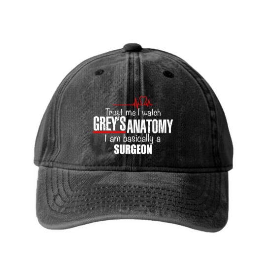 Discover Womens Short Sleeve Funny Washed Denim Baseball Caps with Sayings Trust Me I Watched Greys Anatomy Im Basically a Surgeon Washed Denim Baseball Caps