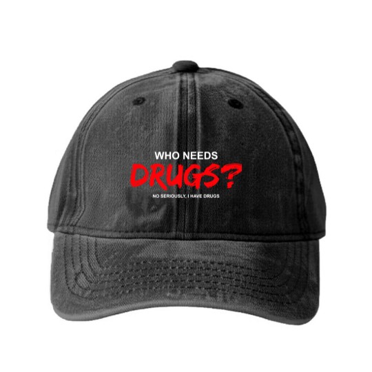Discover YOU WANT DRUGS? Washed Denim Baseball Caps