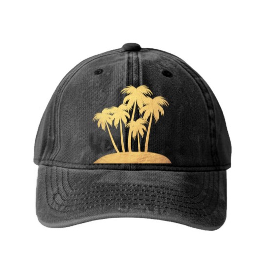 Discover Palm Gold Beach Vacation Island Luxury Summer Sun Washed Denim Baseball Caps
