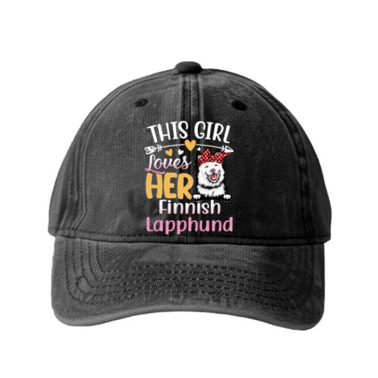 Discover This Girl Love Her Finnish Lapphund Dog - Dog Lover For Women - Washed Denim Baseball Caps