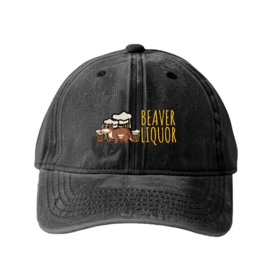 Discover Funny Beaver Liquor Animal Pun Beer Lover Drinking Washed Denim Baseball Caps