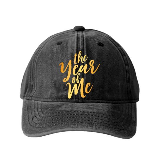 Discover The Year Of Me-Gold Washed Denim Baseball Caps