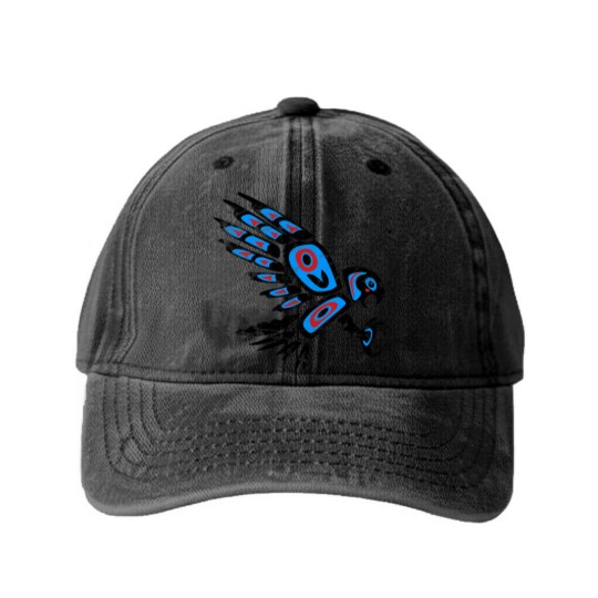 Discover native american red tailed hawk bird Totem tribal Washed Denim Baseball Caps