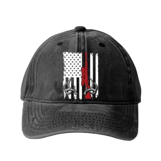 Discover Deer Hunting American Flag Washed Denim Baseball Caps