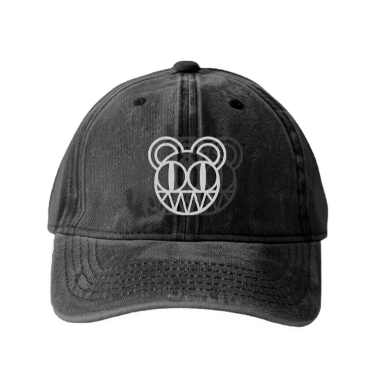 Discover Radio Bear Retro Minimalist Color Design Grey - Bear - Washed Denim Baseball Caps