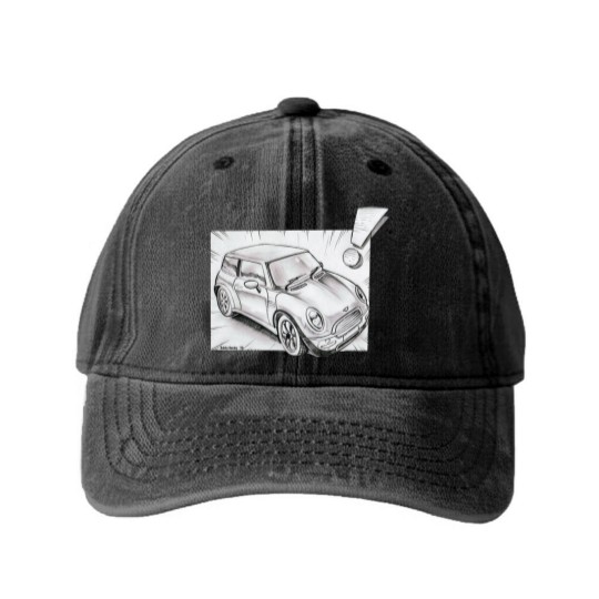 Discover Mini Cooper pencil sketch - Mini Cooper - Washed Denim Baseball Caps
