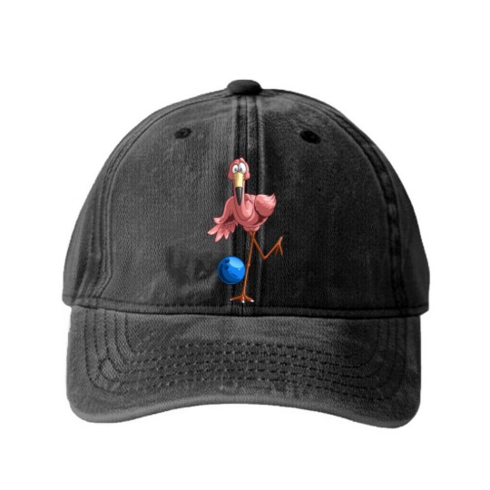 Discover Cool Bowling Flamingo | Funny Shorebirds Lover Player Gift Washed Denim Baseball Caps