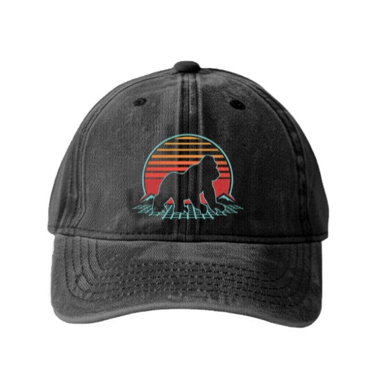 Discover Gorilla Silhouette Washed Denim Baseball Caps Silverback Retro Vintage 80s Style