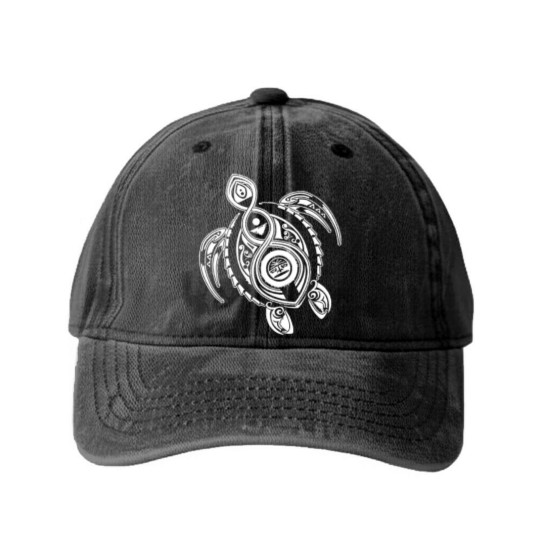 Discover Hawaii Turtle Tribal Art Washed Denim Baseball Caps
