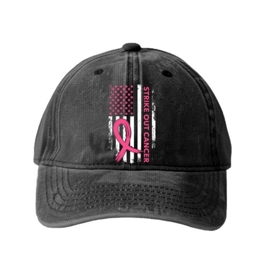 Discover Strike Out Cancer US Flag Washed Denim Baseball Caps