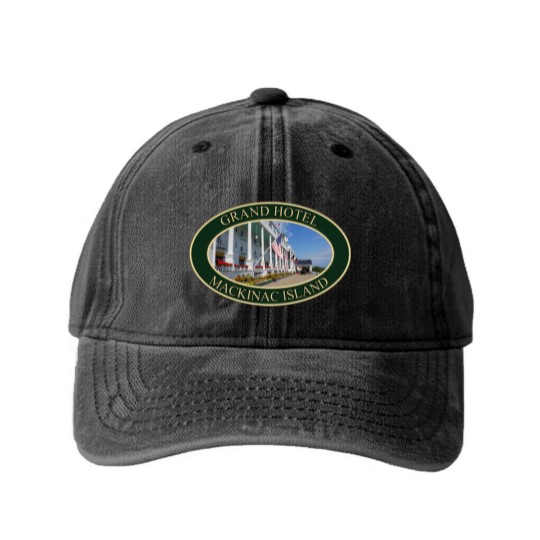 Discover Grand Hotel on Mackinac Island, Michigan Washed Denim Baseball Caps