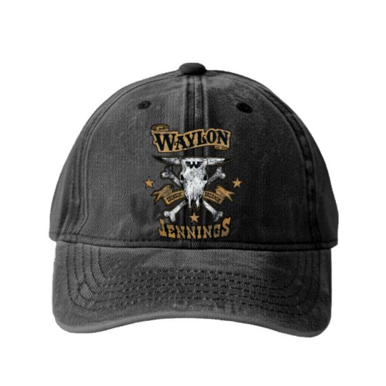 Discover Waylon Jennings Logo Design Classic Washed Denim Baseball Caps