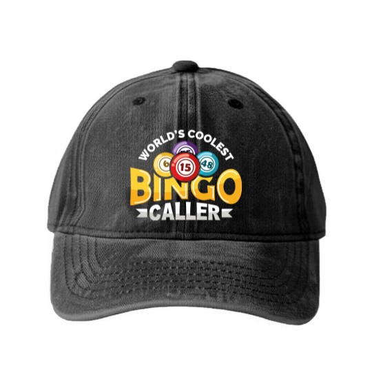 Discover World's Coolest Bingo Caller Lucky Bingo Player Washed Denim Baseball Caps