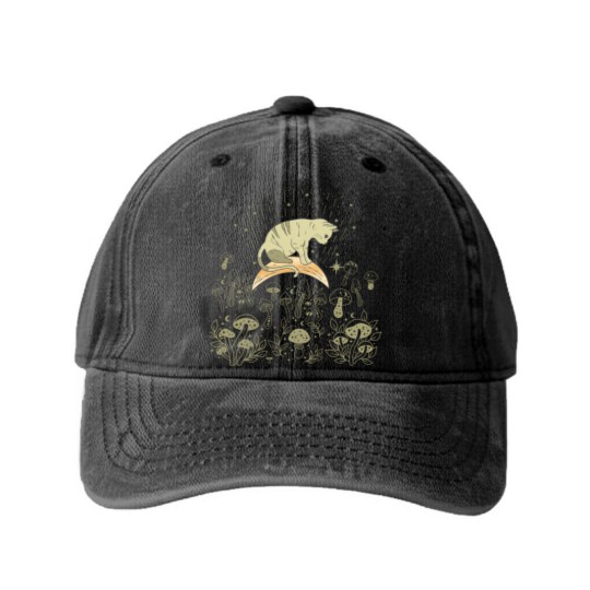 Discover Cottagecore Celestial Boho Mystical Mushrooms Moon Cat Washed Denim Baseball Caps