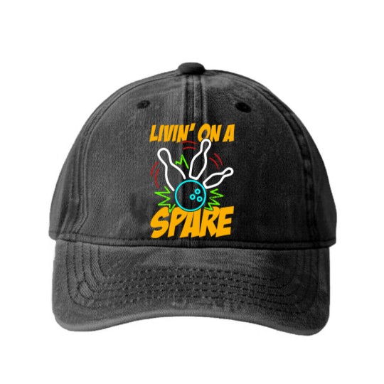 Discover Livin on a Spare Funny Bowling Bowler Washed Denim Baseball Caps