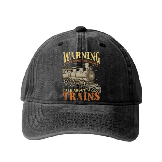 Discover Trains Railroad Train Lover - Train - Washed Denim Baseball Caps