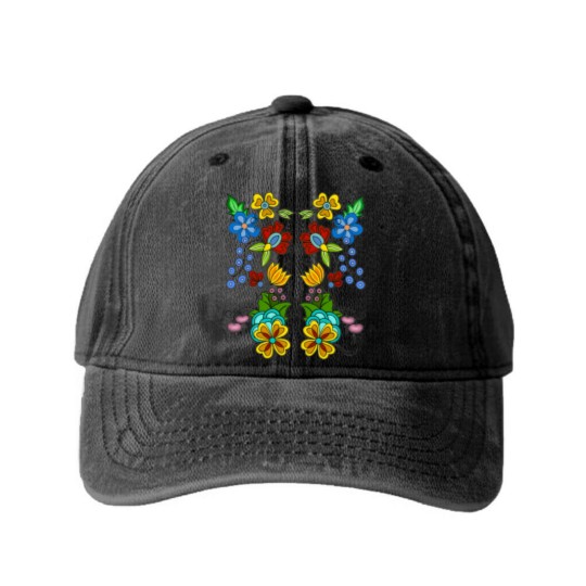 Discover Ojibwe Floral Washed Denim Baseball Caps