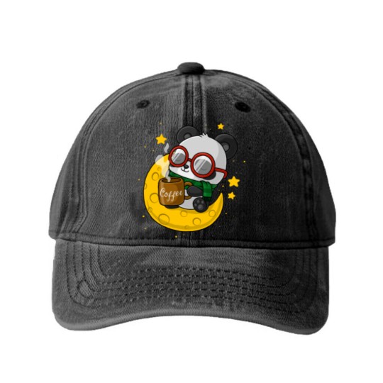 Discover Coffee Panda Washed Denim Baseball Caps