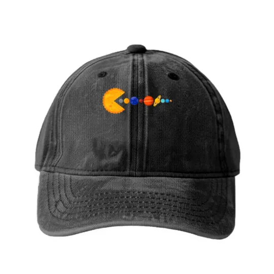 Discover Pacman Eating Planets - Pacman - Washed Denim Baseball Caps