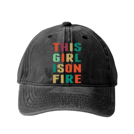 Discover This Girl Is Girl On Fire Washed Denim Baseball Caps