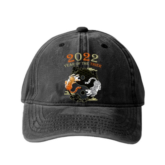 Discover Happy Great Chinese New Year 2022 Year Of The Tiger Washed Denim Baseball Caps